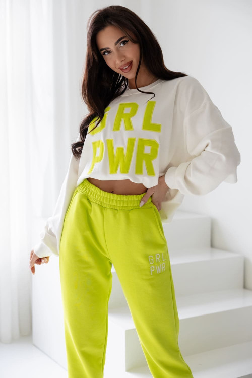Wiosenny komplet dresowy damski z haftem Grl Pwr - Lemon