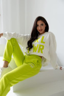 Wiosenny komplet dresowy damski z haftem Grl Pwr - Lemon