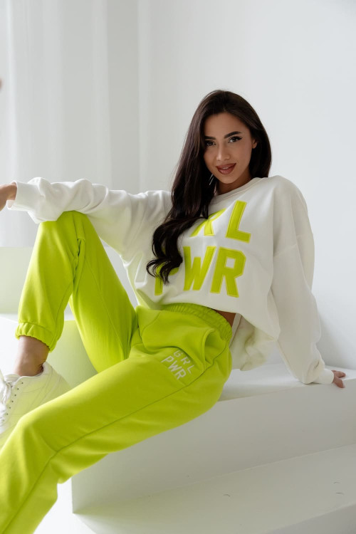 Wiosenny komplet dresowy damski z haftem Grl Pwr - Lemon