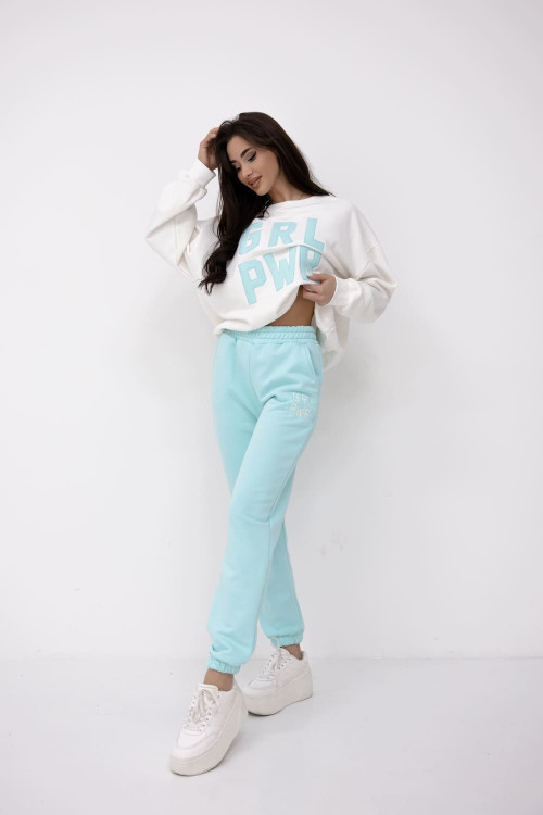 Women's spring tracksuit set with embroidery Grl Pwr - Turquase