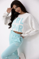 Women's spring tracksuit set with embroidery Grl Pwr - Turquase