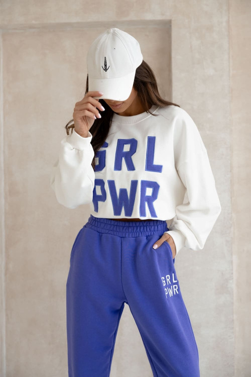 Women's spring tracksuit set with embroidery Grl Pwr - Azure