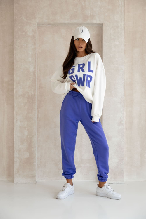 Women's spring tracksuit set with embroidery Grl Pwr - Azure