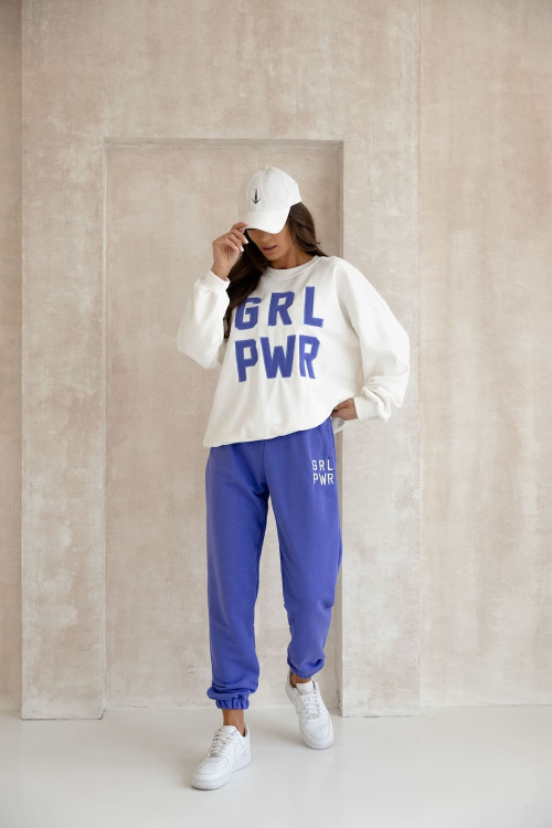 Women's spring tracksuit set with embroidery Grl Pwr - Azure